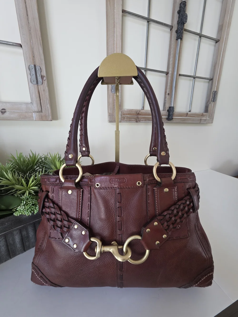 Vintage Coach Hamptons Braided Cognac Leather Carryall Bag Y2K Limited Edition - Picture 12 of 16